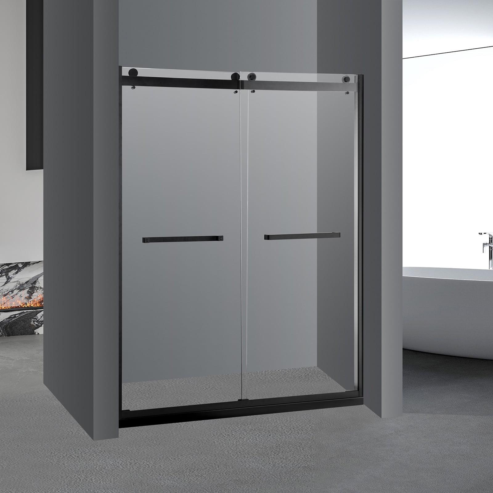 Frameless Double Sliding Shower Doors,60" W x 76"H Waterproof Width