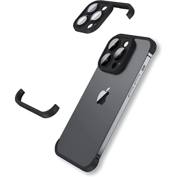 Frameless Fit for iPhone 13 Pro Bumper Case with Camera Lens Protector, Slim Soft TPU Shockproof Phone Cover No Back, Minimalist Yet Protective Shell (Black)