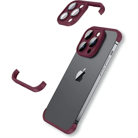 Frameless Fit for iPhone 13 Pro Bumper Case with Camera Lens Protector, Slim Soft TPU Shockproof Phone Cover No Back, Minimalist Yet Protective Shell (Red)