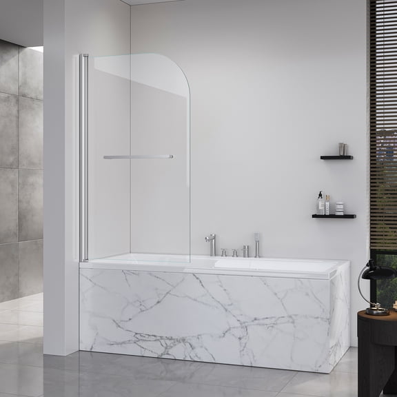 Frameless Folding Shower Doors for Bathtub, 1/4" (6mm) Thick SGCC Tempered Glass Door, Bathroom Pivot Tub Glass Door 31 Inch. L * 55 Inch. H---Brushed Nickel