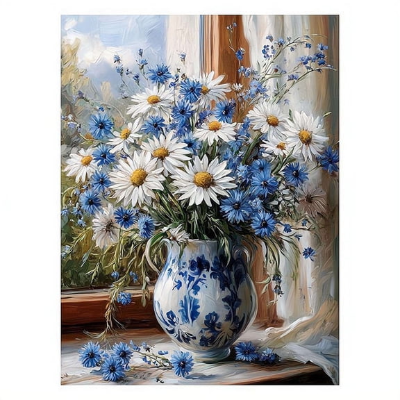 Frameless Full Drill 5D Painting Kit, Floral Flower Rhinestone Art DIY Wall Decor Picture, 11.81×15.74in