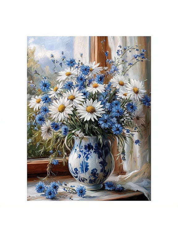Frameless Full Drill 5D Painting Kit, Floral Flower Rhinestone Art DIY Wall Decor Picture, 11.81×15.74in