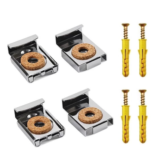 Frameless Glass Wall Mount Kit, Spring Loaded Mirror Clips Mirror Clip with 4 Sets of Screws and Pins Can be Used for Bathroom and Toilet Mirror Fixing and Decoration (Silver)