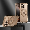 thumbnail image 1 of Frameless Magnetic Case for iPhone 14 Pro Max with Stand, Compatible with MagSafe, Ring Kickstand Bezel Less Minimalist Heat Dissipation Slim Shockproof Metal Bumper Case - Gold, 1 of 6