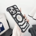 thumbnail image 1 of Frameless Magnetic Case for iPhone 14 with Stand [Compatible with Mag-Safe] [ Lens Kickstand] Rugged PC Carbon Fiber Texture Heat Dissipation Slim Shockproof Phone Cover, Black, 1 of 9