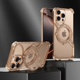 thumbnail image 1 of Frameless Magnetic Case for iPhone 15 Pro Max with Stand, Compatible with MagSafe, Ring Kickstand Bezel Less Minimalist Heat Dissipation Slim Shockproof Metal Bumper Case - Gold, 1 of 6