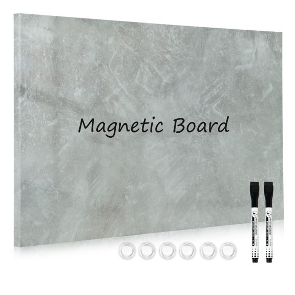 Frameless Magnetic Whiteboard Dry Erase White Board 28"x20" Decorative White Board for Wall with Concrete Pattern White Board for Home Office Decor, Bedroom, Kitchen, Classroom with Accessories