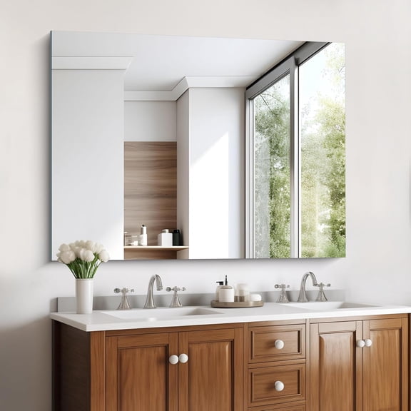 Frameless Mirror, 36"x48" Bathroom Mirror for Over Sink, Unframed Vanity Mirror, Large Rectangle Mirror for Bathroom, Bedroom, Living Room, Entryway, Upgraded Shatterproof