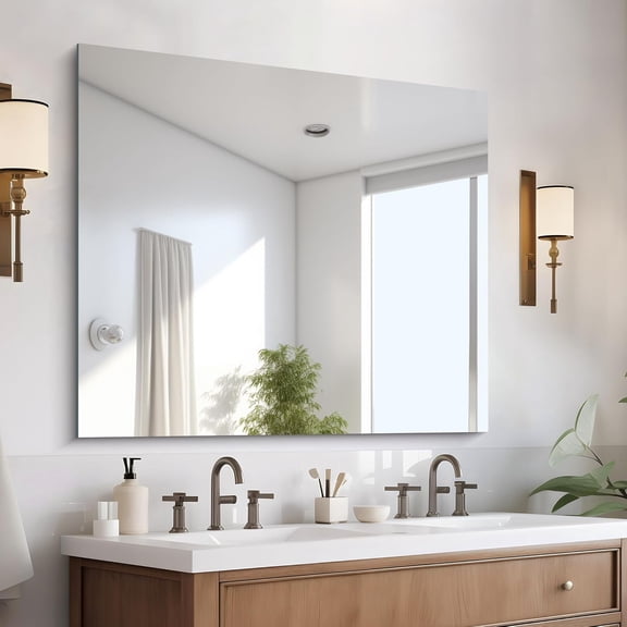 Frameless Mirror, 36x40 Mirrors for Wall, Large Bathroom Mirror for Over Sink, Rectangle Frameless Vanity Mirror with Polished Edge, 3mm Tempered Glass, Hangs Horizontally or Vertically