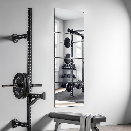 Frameless Mirror Tiles 12"x10"x4 Pcs Wall Mounted, Shatter Resistant Full Length Tempered Glass Panels for Home Gym Bathroom Bedroom & Living Room Decor