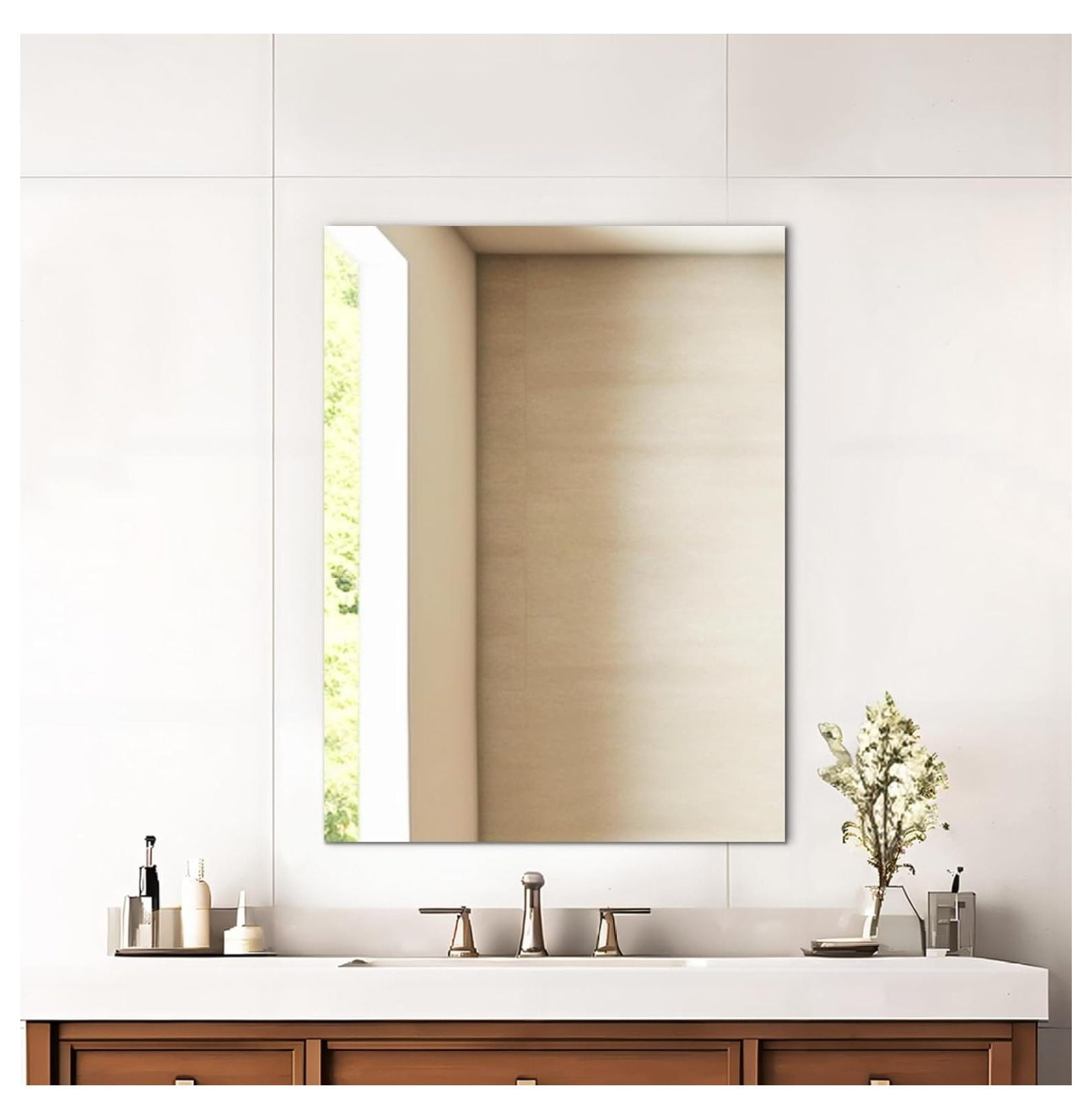 Frameless Mirror, Wall Mirror 18" x 24", Modern Rectangle Bathroom