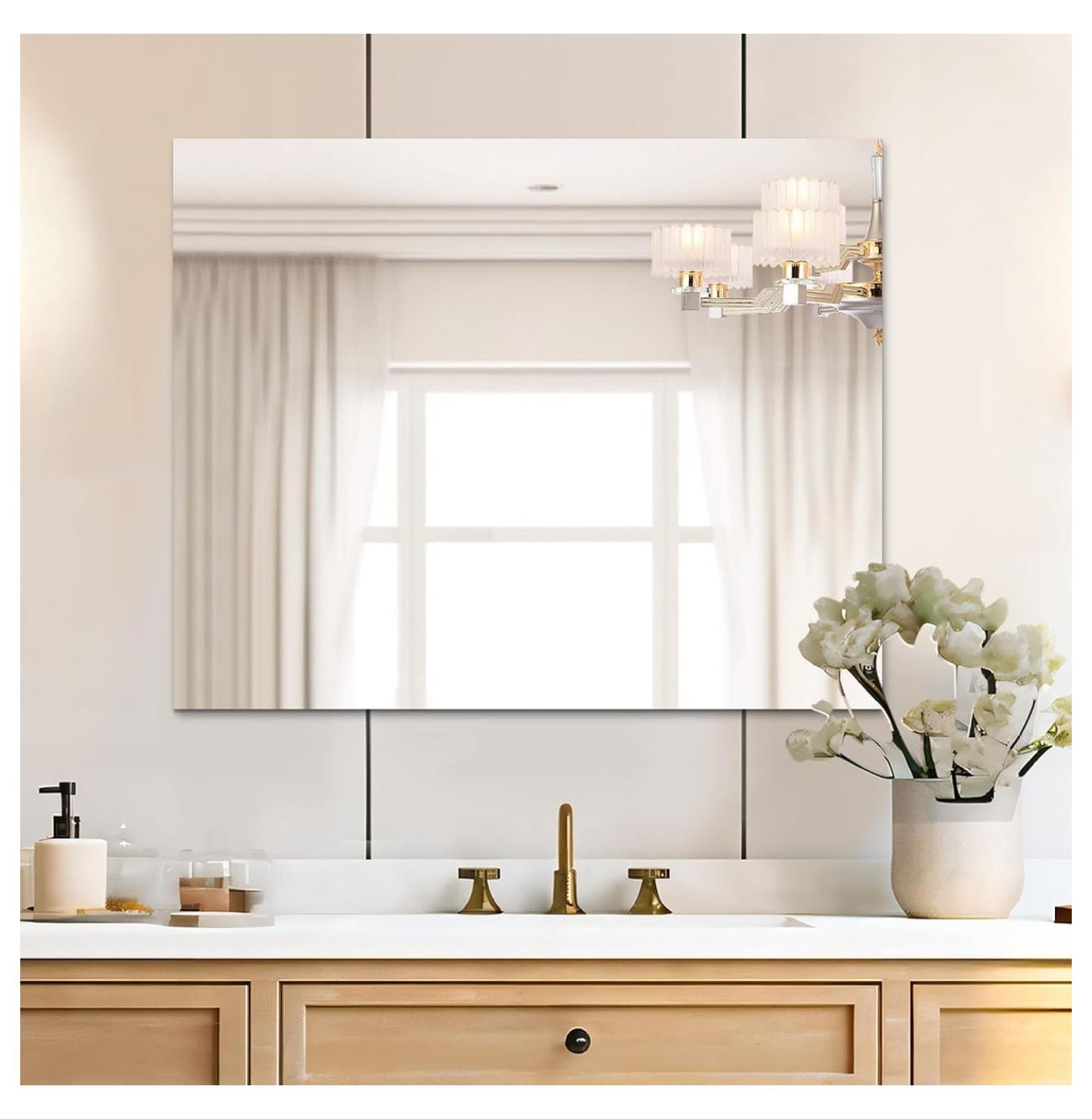 Frameless Mirror, Wall Mirror 40" x 32", Modern Rectangle Bathroom ...