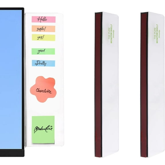 Frameless Monitor Memo Board, 2pcs Computer Monitor Message Board Transparent Computer Side Panel Office Desk Accessories for No Edge Monitors-2.6"x 13.78"