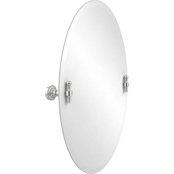 Frameless Oval Tilt Mirror with Beveled Edge in Satin Chrome