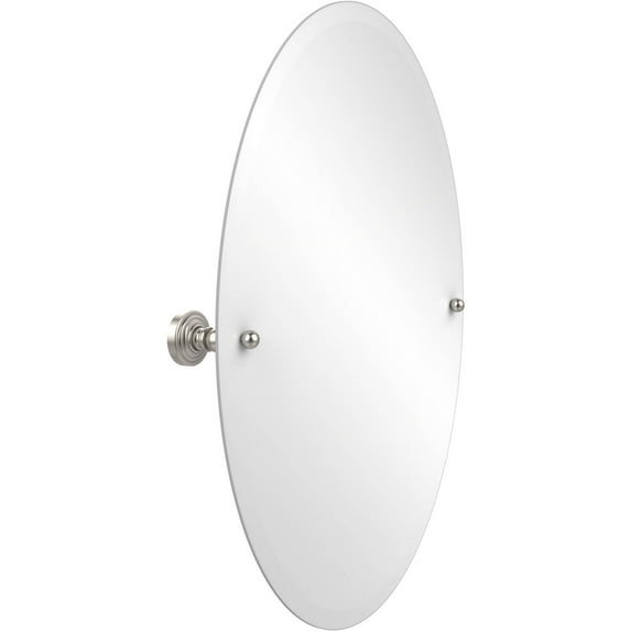 Frameless Oval Tilt Mirror with Beveled Edge in Satin Nickel