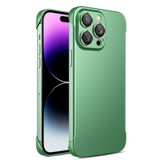 Frameless Phone Case Compatible with iPhone 14 Pro 2022 6.1 inch, Ultra Thin Frameless Matte Hard PC Shock Absorption with Full Camera Coverage Non-Slip Cover for iPhone 14 Pro - Green