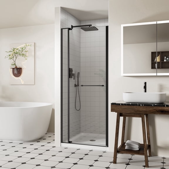 Frameless Pivot Shower Door 28-32" W × 72" H, 1/4&5/16" Tempered Glass Bathroom Shower Door, Magnetic Closing, Matte Black, Reversible Installation
