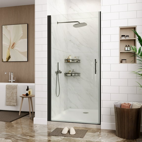 Frameless Pivot Shower Door 72" x 33.6-34.6", Pivot Swing Shower Glass Door with 1/4"(6Mm) Clear Tempered Glass Shower Door, Easy to Clean Bathroom Shower Door, Matte Black