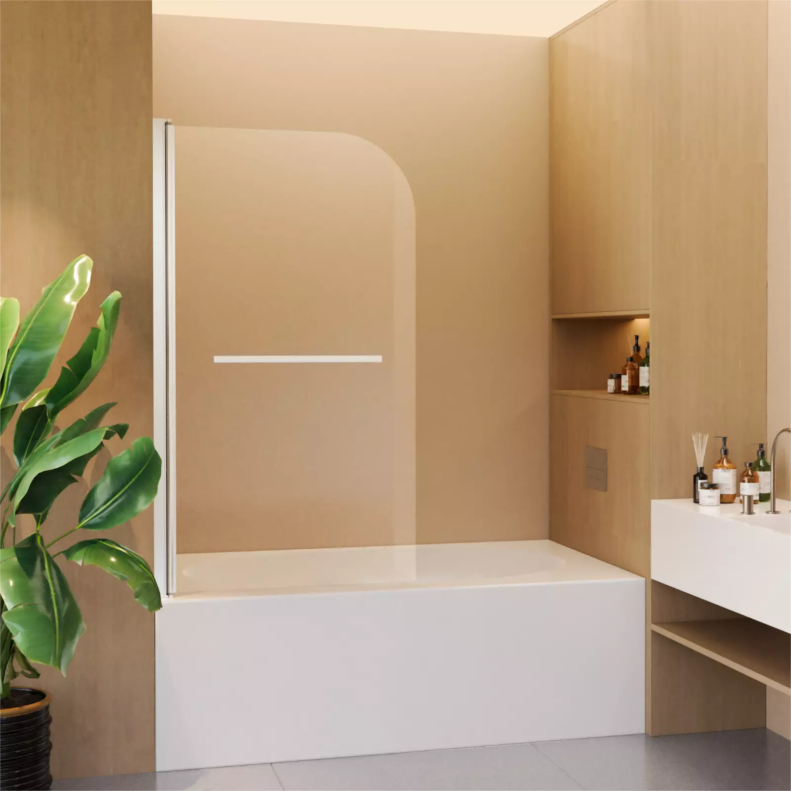 Frameless Pivot Shower Door Panel for Bathtub, 1/4" SGCC Tempered Glass, 31''x55'' Chrome