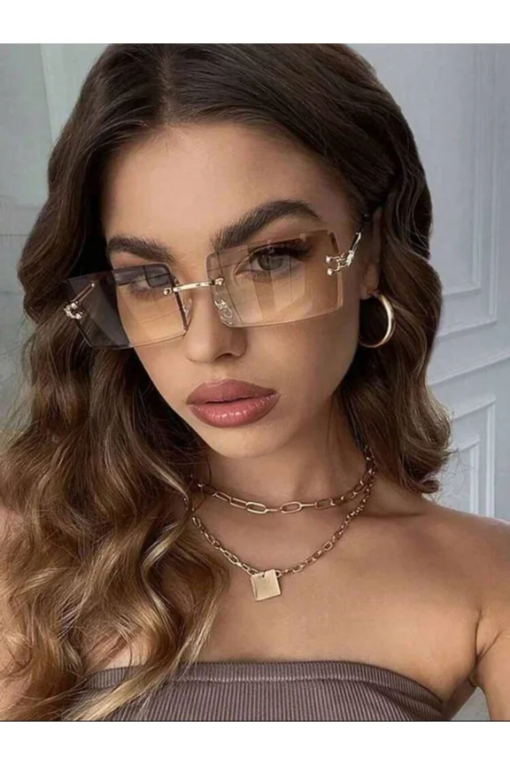 Frameless Rectangular Gradient Sunglasses for Outdoor, Beach & Travel