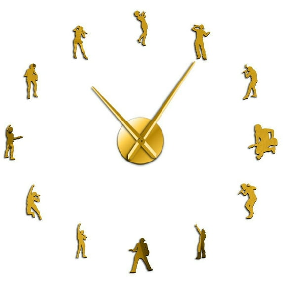 Frameless Rocker Silhouette Large DIY Wall Clock Modern Design Band Musician Non Ticking Clocks Movement Home Decor Stickers(Gold,47inch)