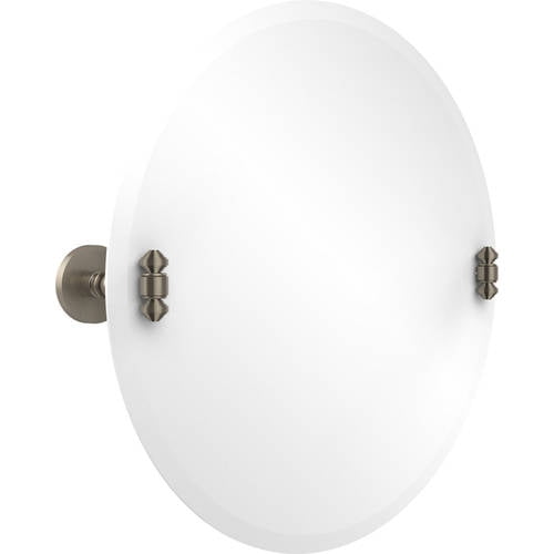 Frameless Round Tilt Mirror with Beveled Edge in Antique Pewter