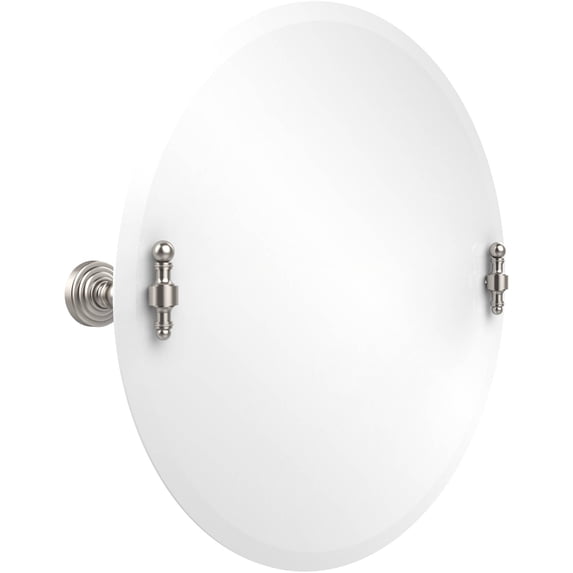 Frameless Round Tilt Mirror with Beveled Edge in Satin Nickel