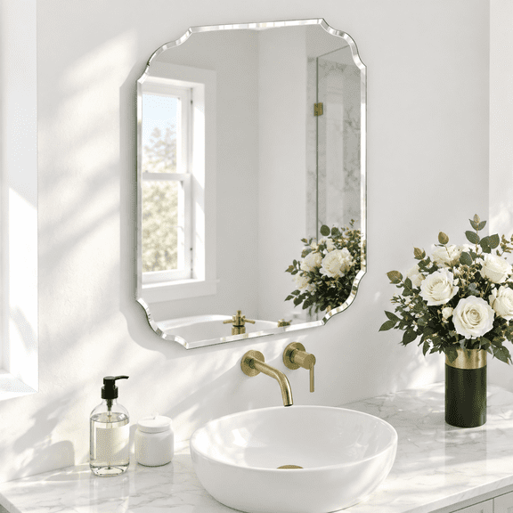 Frameless Scalloped Bathroom Mirror 20" X 28" Vanity Wall