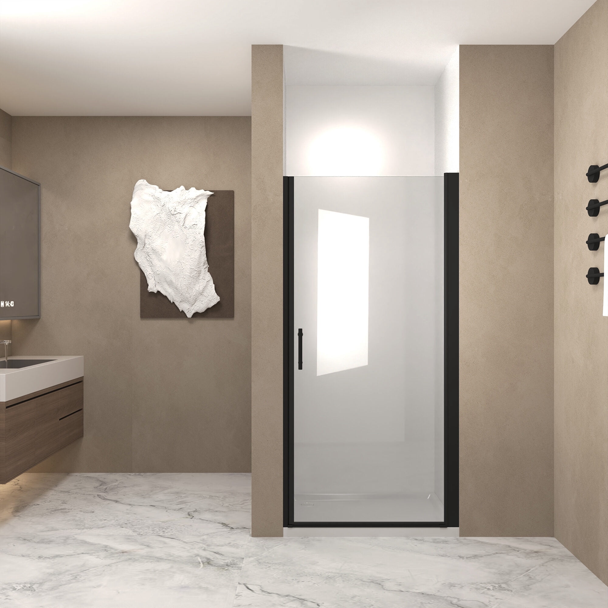Frameless Shower Door 24"x 72" Pivot Shower Door, Matte Black Aluminum Frame, Half Frame ,1/4"(6mm) Tempered Glass Explosion Proof Film,Sliding Shower Door