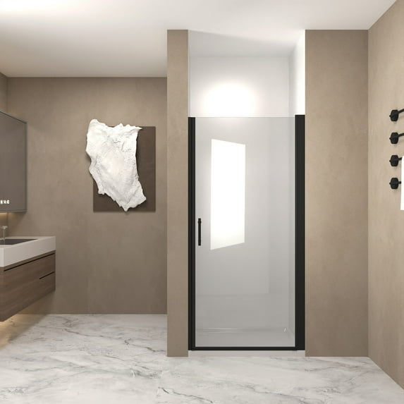 Frameless Shower Door 24"x 72" Pivot Shower Door, Matte Black Aluminum Frame, Half Frame ,1/4"(6mm) Tempered Glass Explosion Proof Film,Sliding Shower Door
