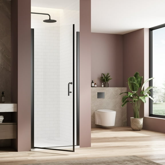 Frameless Shower Door 28in.W x 72 in.H Pivot matte black swing single glass panel shower door adjustable 27.5-29 inch frameless shower door with 1/4 inch clear tempered glass,Sliding Shower Door