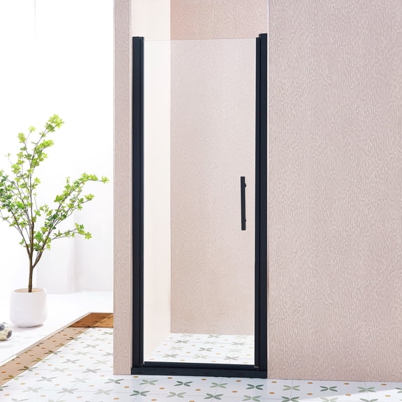 Frameless Shower Door 30-31.5"W x 75"H Pivot Single Swing Shower Door, Aluminium Alloy in Matte Black, 1/4" (6mm) Thick SGCC Tempered Clear Glass.,Sliding Shower Door
