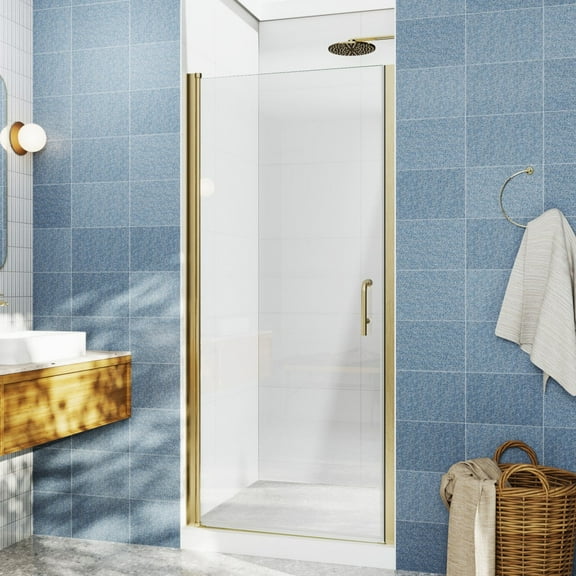 Classy 30-32"x72" Semi-Frameless Shower Door in Brush Gold,Water Repellent Glass with Seal Strip Parts and Handle,6mm Glass Shower Door