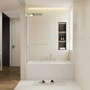 Frameless Shower Door 30 in. W * 58 in. H rotation shaft door Shower Doors for Bathtub, 1/4" (6mm) Thick SGCC Tempered Glass Door, Bathroom Tub Glass single Door, Aluminium Alloy Brushed Nickel finis
