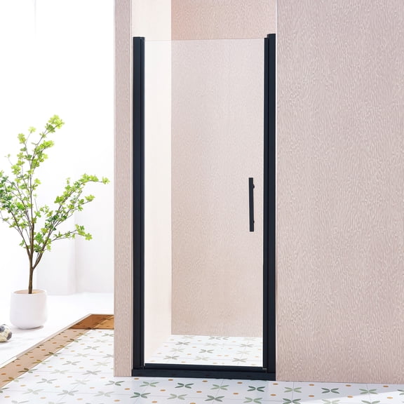 Frameless Shower Door 32-33.5"W x 75"H Pivot Single Swing Shower Door, Aluminium Alloy in Matte Black, 1/4" (6mm) Thick SGCC Tempered Clear Glass.,Sliding Shower Door