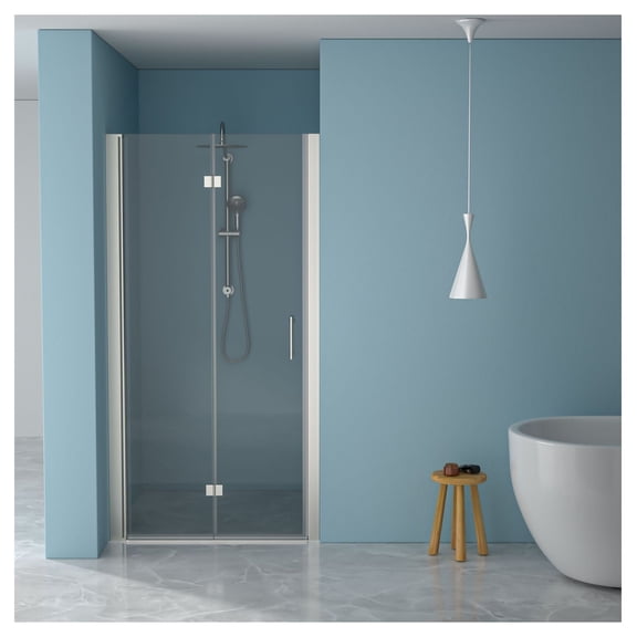 Frameless Shower Door 32x72, Bi-Fold Tempered Glass, Brushed Nickel Finish; Space Saving, Adjustable, Reversible for Right/Left Opening
