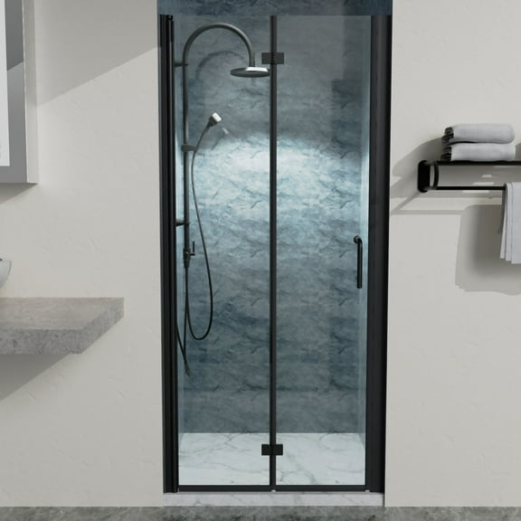 Frameless Shower Door 34 to 35-3/8 in. W x 72 in. H Bi-Fold Semi-Frameless Shower Doors in Matte Black with Clear Glass,Sliding Shower Door