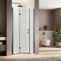 30" Bifold Frameless Shower Door with Tempered Glass, Adjustable Matte Black Shower Enclosure