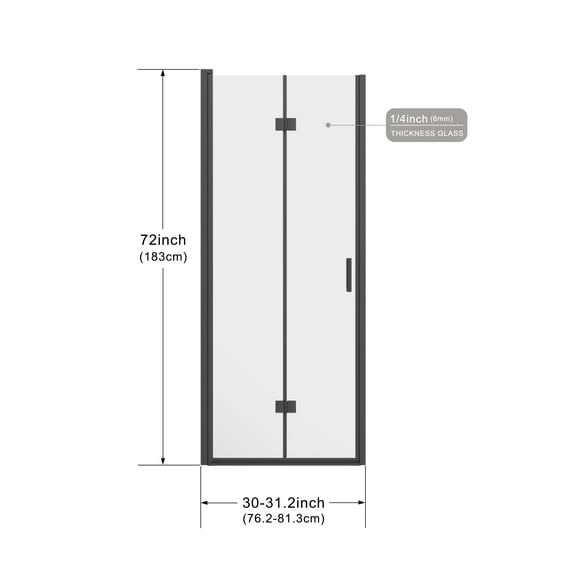 Frameless Shower Door Goodyo 30"x 72" Pivot Bifold Frameless Glass Shower Door 1/4 inch (6mm) Tempered Clear Glass Swing Shower Panel in Black Finish, Reversible Installation,Sliding Shower Door
