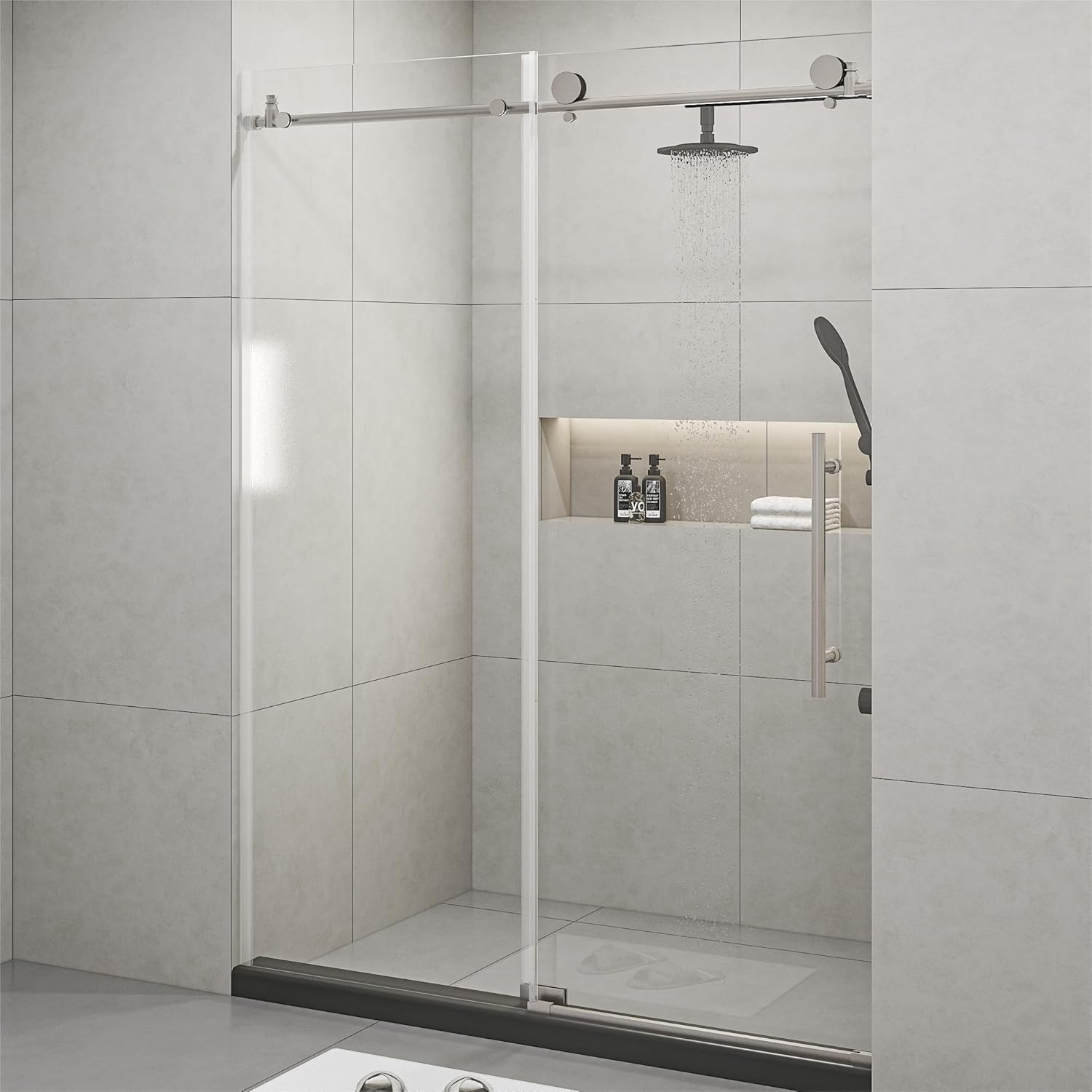 Frameless Shower Doors, Sliding Shower Door 60" W x 76" H with 3/8