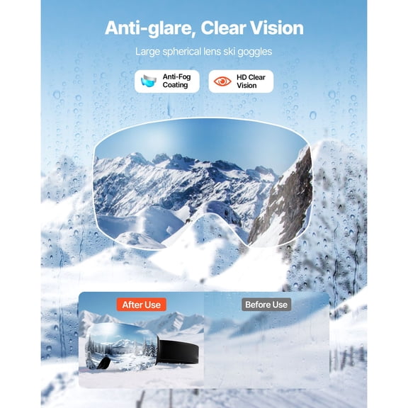Frameless Ski Goggles, Spherical Lens Blue Revo Coating, OTG Anti-Fog Snow Goggles, Ventilated TPU Frame for Skiing, Skating, Snowboarding