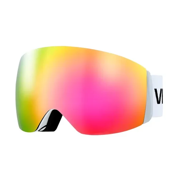 Frameless Ski Goggles Spherical Lens Pink Revo Coating OTG Anti Fog Snow Goggles for Men Women Youth TPU Frame Ventilation Structure for Skiing Skating Snowboarding