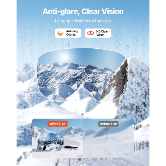 Frameless Ski Goggles, Spherical Lens Pink Revo Coating, OTG Anti-Fog Snow Goggles, Ventilated TPU Frame for Skiing, Skating, Snowboarding