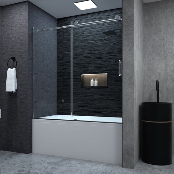 Frameless Sliding Bathtub Door,lear Tempered Glass, Designed for Smooth Door Closing and Opening