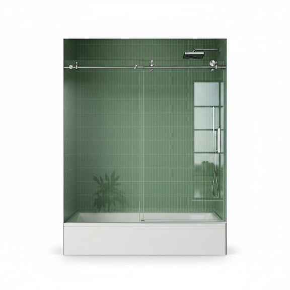 Frameless Sliding Shower Door 56-60W x 76H – 5/16 Inch 8mm Clear Tempered Glass with Stainless Steel Handle for Walk In Shower Black