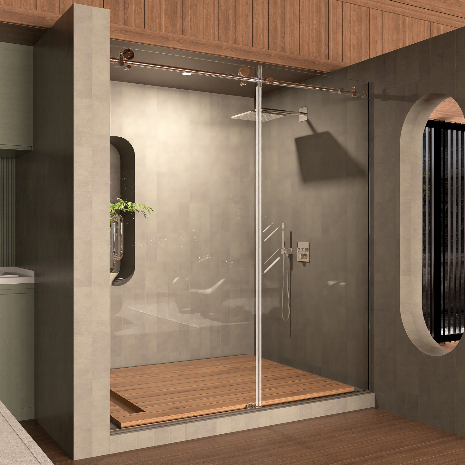 Frameless Sliding Shower Door 58-60 in. W x 76 in. H  Bathroom Sliding Door with 5/16” Clear Tempered Glass  Chrome Finish  Designed for Smooth Door Closing
