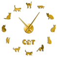 thumbnail image 1 of Frameless Sphynx Cat Artwork Handmade 3D DIY Wall Clock Unique Animal Home Wall Decor Clock Watch Quartz Acrylic Mirror Sticker(Gold,47inch), 1 of 9