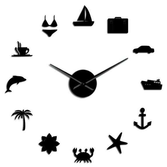 Frameless Travel Traveling DIY Wall Clock Hawaii Summer Vacation Clock Watch Friends and Family Holidays Trip Around The World(Black,47 inch)