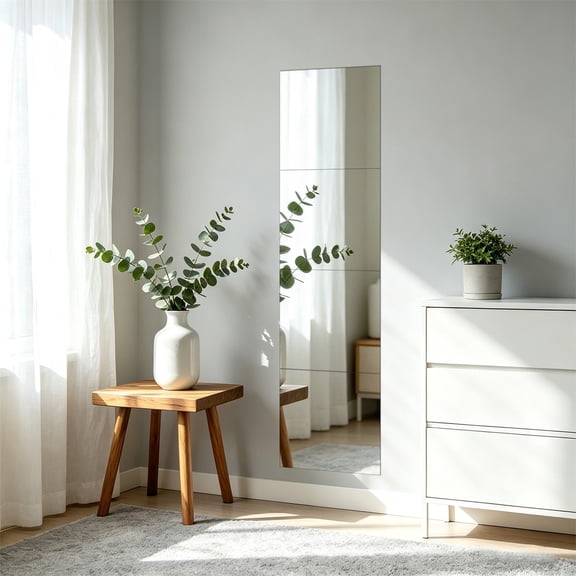 Frameless Vertical Wall Mirror,All Edges Are Finely Polished To Smooth Round Texture Without Sharp Glass Burrs,Peel and Stick -Adhesive Style,Effortless DIY Installation,16"
