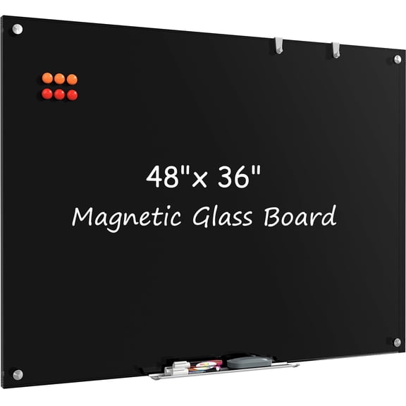 Frameless Wall Mounted Whiteboard Black 48"W x 36"H for Office Classroom Home